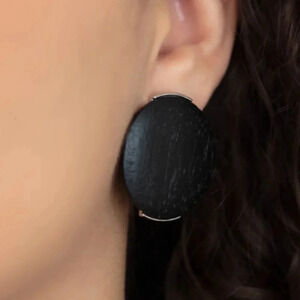 New Silver Black Wood Texture Clip On Fashion Earrings